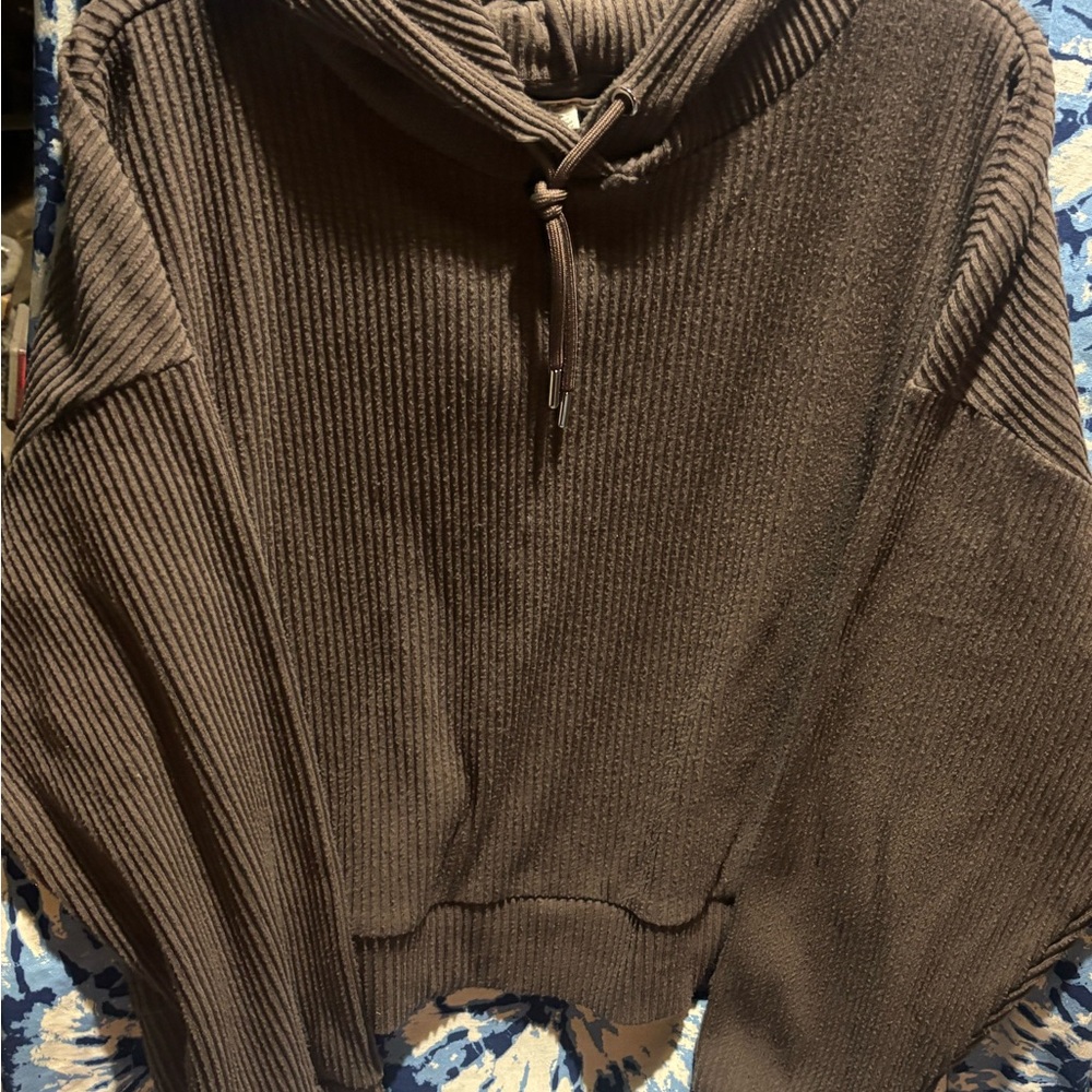 Juniors Women’s  Set - Brown Ribbed Hooded Sweater and Jogger Sweat Pants